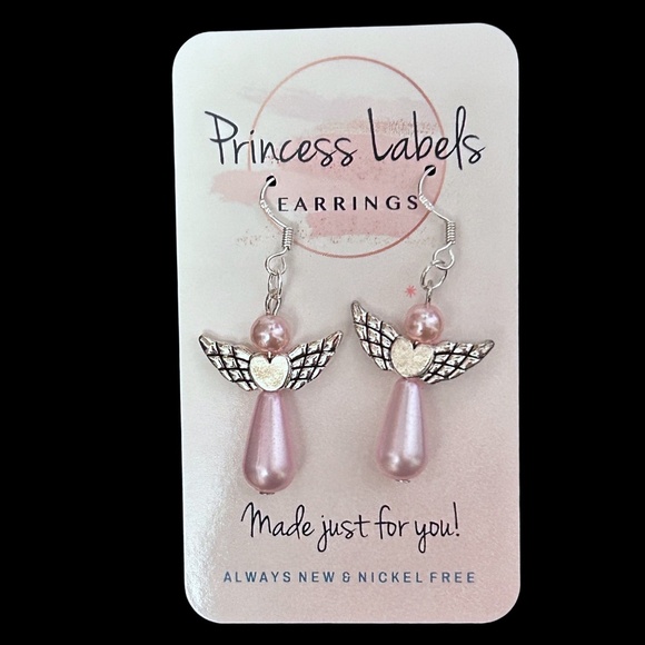 Hand Crafted Drop Earrings 3-D Articulating Angel Pink Pearl Silver Plate Wires - Picture 3 of 6